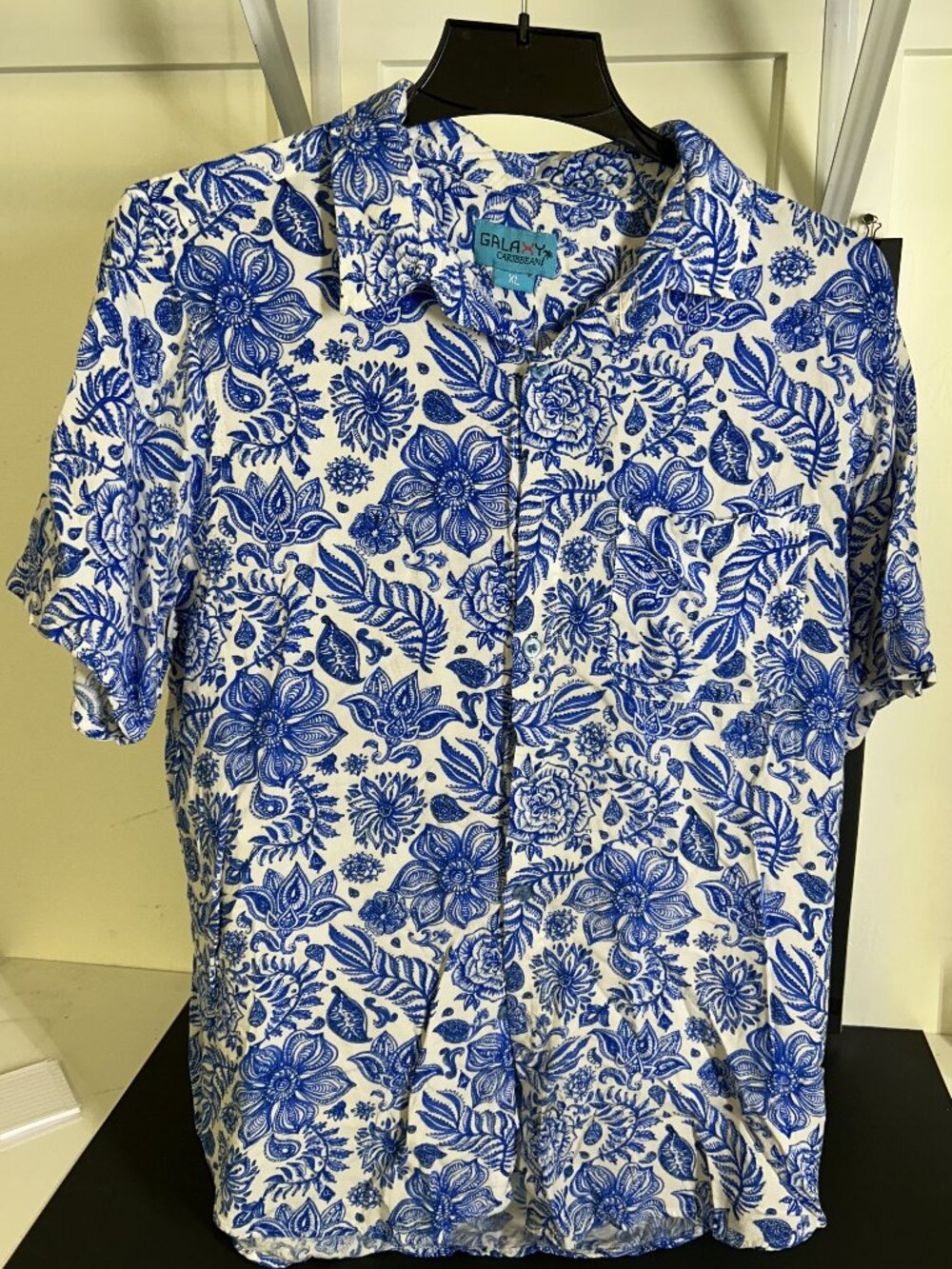 Galaxy Caribbean Blue and White Floral Print Shirt